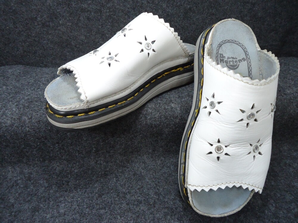 Ultra Rare 90s Dr Martens Sandals Women 5 White Leather CutOut Stars Rhinestones